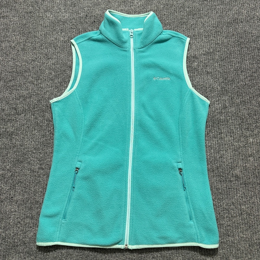 Columbia Womens Fleece Vest Size Medium Teal Full Zip Polartec High Collar
